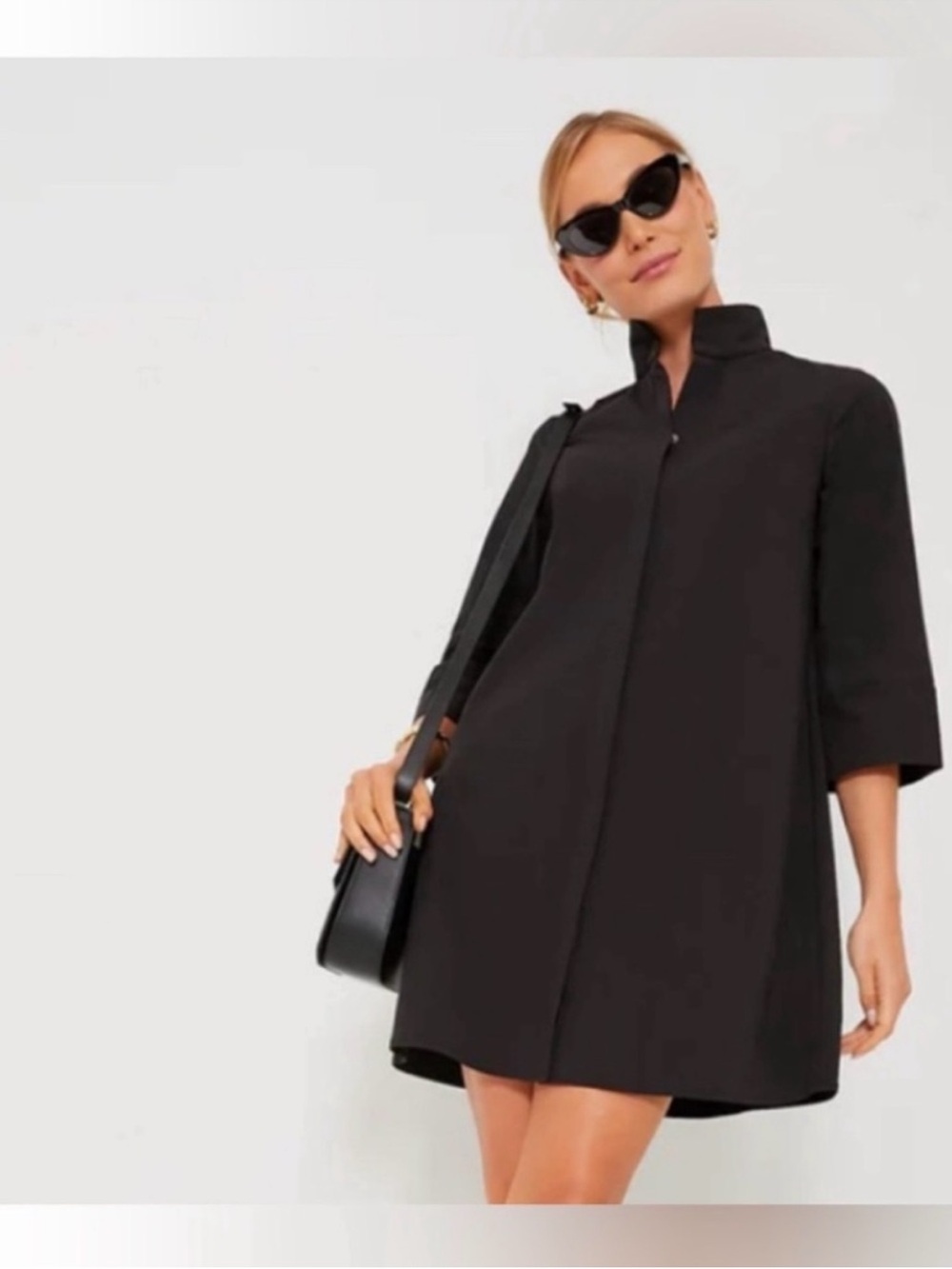 Tuckernuck Black Mandarin-Collar A-Line Mini Dress